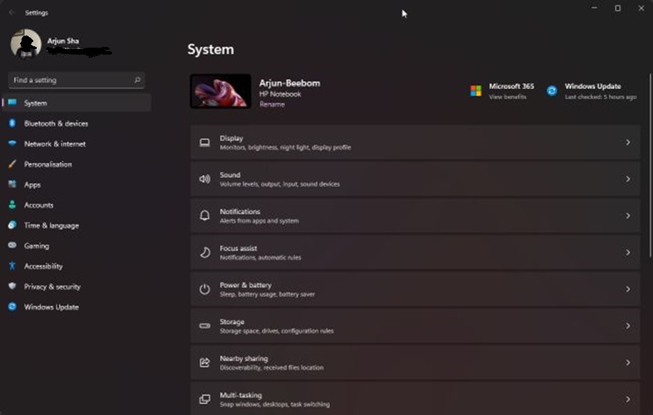 Windows 11 search and setting panel