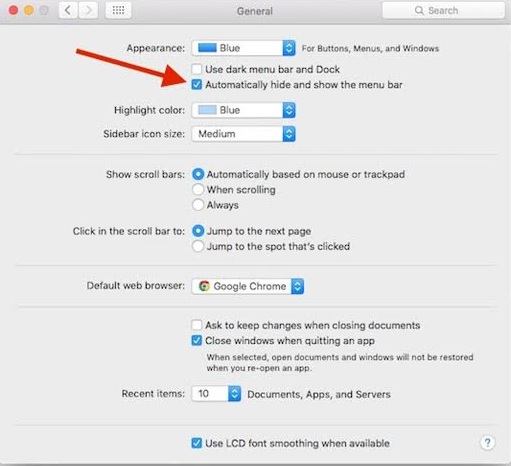 Auto hide menu bar macOS