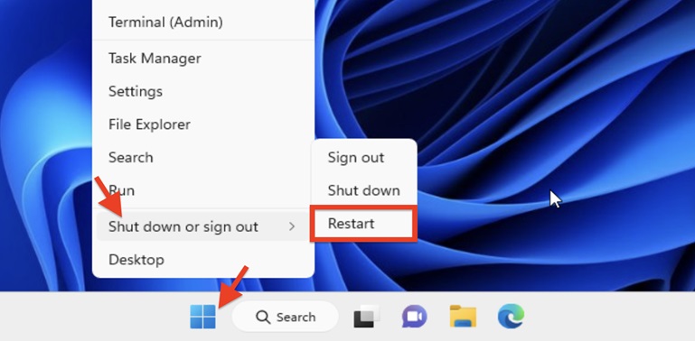 Windows 11 Restart - Right Click Start Menu