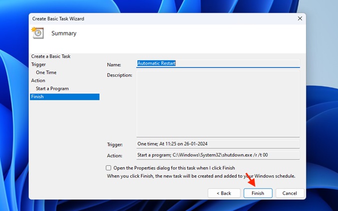Windows 11 Restart - Task Scheduler 7