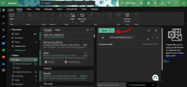 Schedule an Email in Outlook Online step 2 and 3