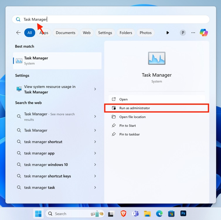 Open Task Manager in Windows 11 Using the Search Bar Step 3