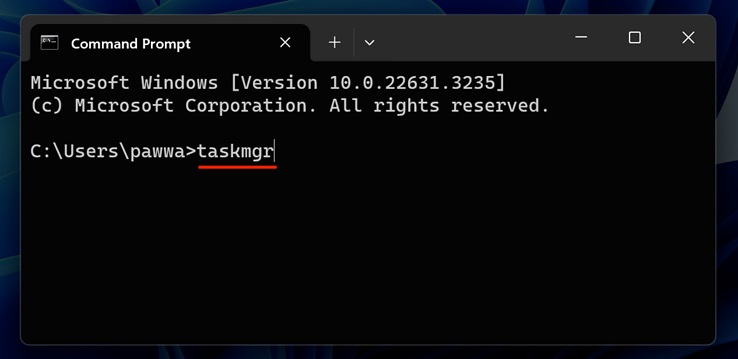 Open Task Manager on Windows 11 Using Command Prompt Step 3 and 4