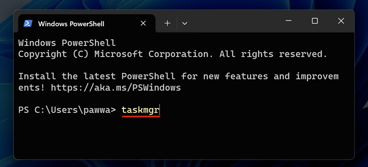 Open Task Manager on Windows 11 Using PowerShell step 3 and 4
