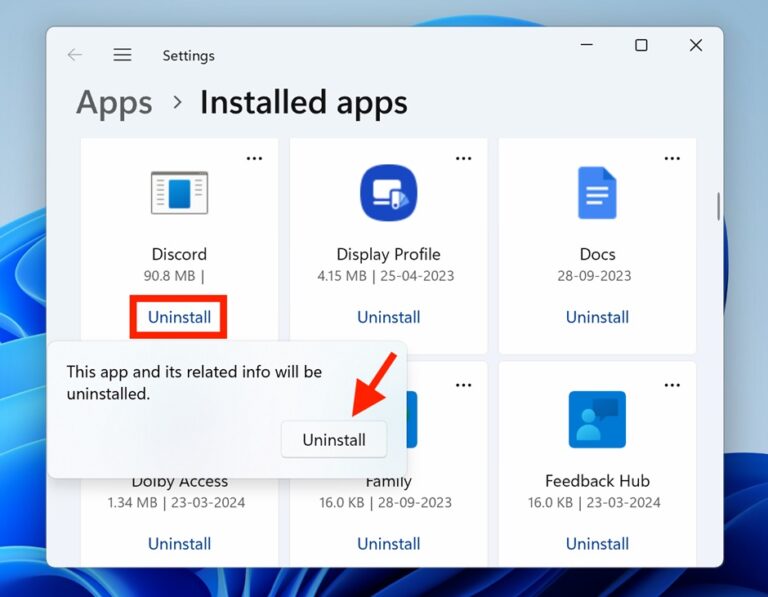 Uninstall Apps and Programs on Windows 11 with the Start Menu step 5