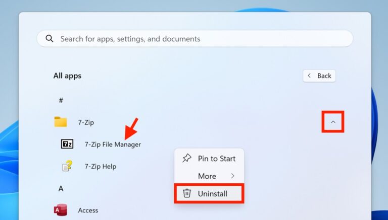 Uninstall Apps and Programs on Windows 11 with the Start Menu step 6