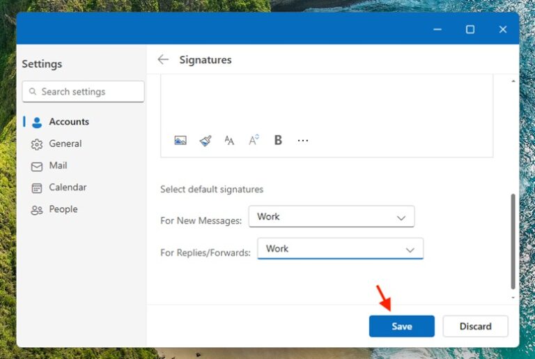 Add or Change Signature in Outlook on Windows Step 8
