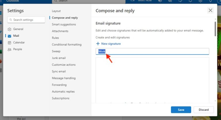 Add or Change Signature in Outlook on the Web Step 4