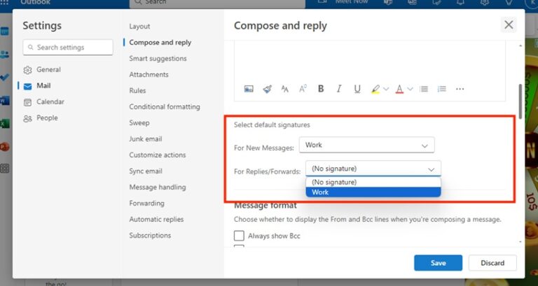 Add or Change Signature in Outlook on the Web Step 7
