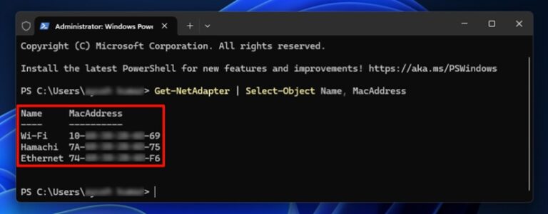 Find MAC Address in Windows 11 Using the Terminal step 3