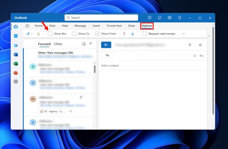 Add Bcc in Outlook on Windows Step 2