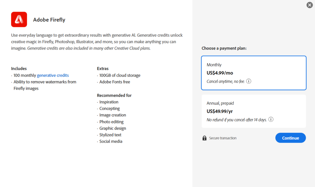 Adobe Firefly Pricing