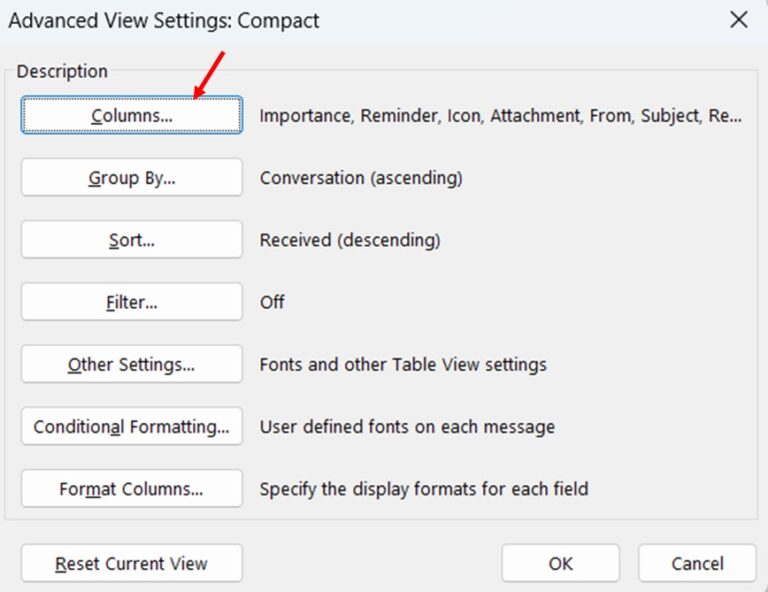 Customize Columns in the Inbox View Step 2