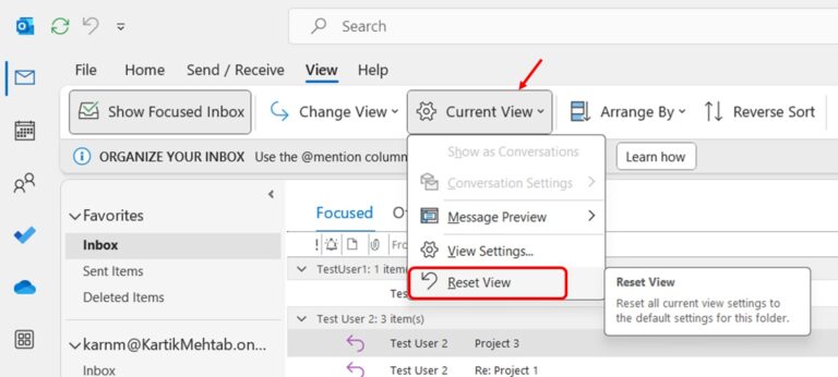 Reset to Default View in Outlook step 2