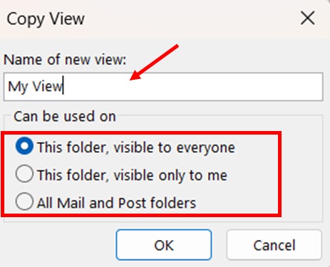 Save Your Custom View in Outlook step 4 and 5