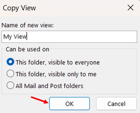 Save Your Custom View in Outlook step 6