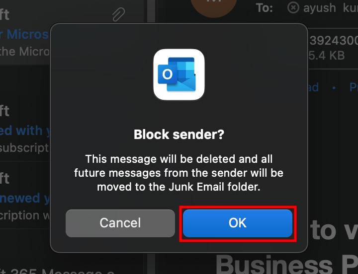 Block an Email Address in Outlook for Mac step 4