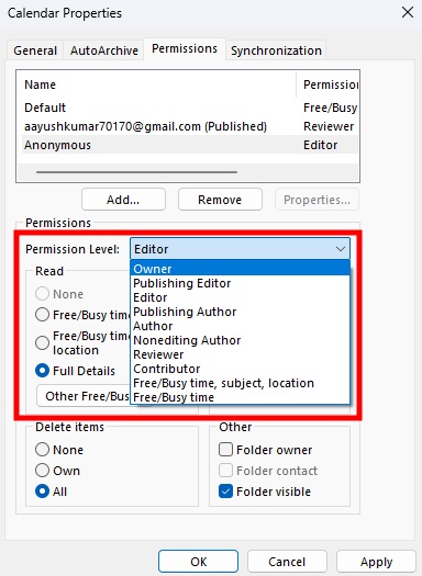 How to Change Calendar Sharing Permissions in Outlook on Windows step 4