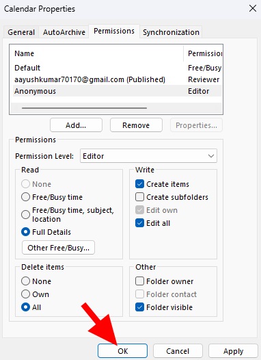 How to Change Calendar Sharing Permissions in Outlook on Windows step 5