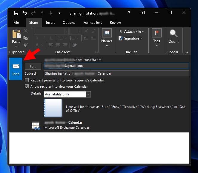 How to Share Calendar in Outlook for Windows step 5