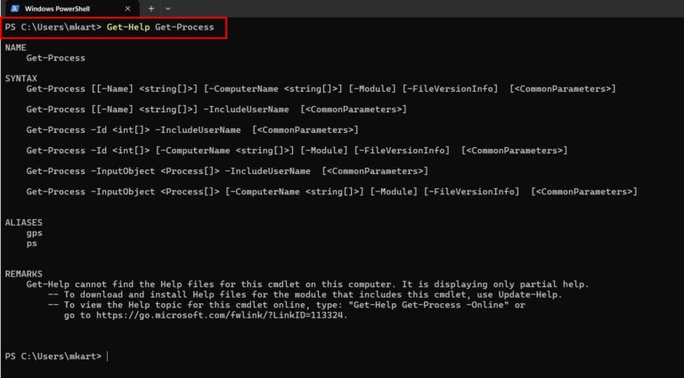 Using PowerShell Help in Windows 11 step 2