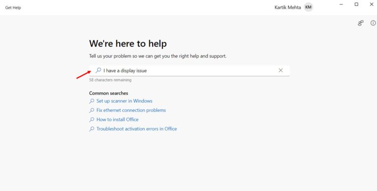 Using the Get Help App in Windows 11 step 2