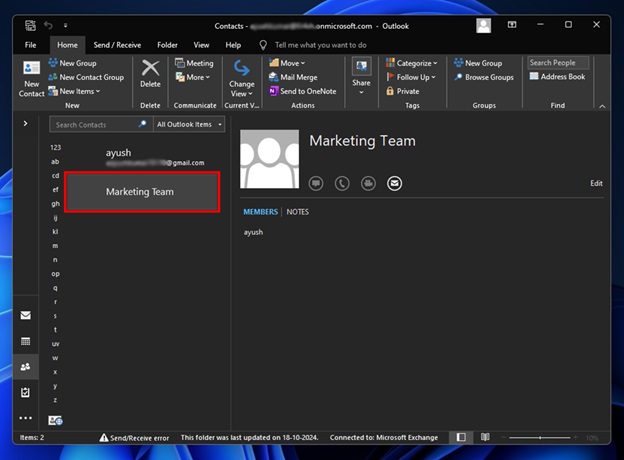 Add or Remove Contacts from an Outlook Email Group step 2