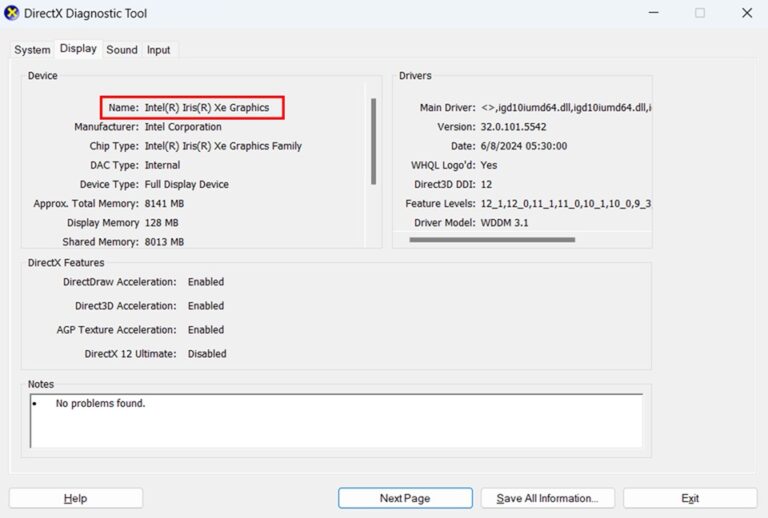 Analyzing Display Capabilities DirectX Diagnostic Tool 2