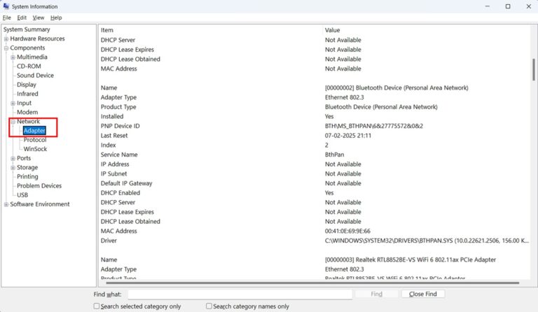 Examining Components in System Information step 3