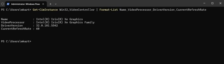 Graphics Card Information Using PowerShell Cmdlet 1