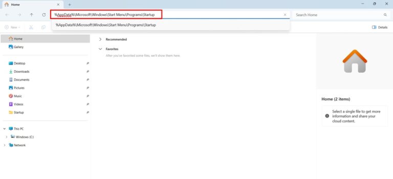 Navigating to Logged in user Windows 11 Startup Folder in File Explorer step 2