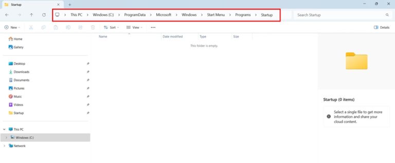 Navigating to Windows 11 Startup Folder (All-Users) in File Explorer step 3