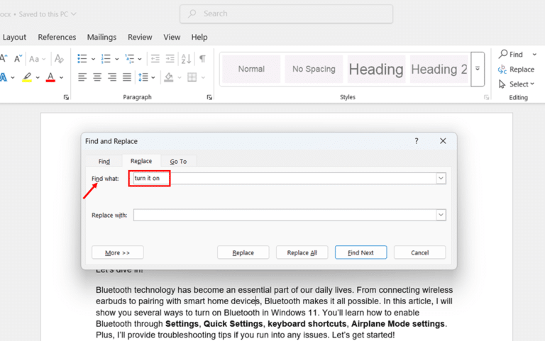 Performing Basic Text Replacement Using Find and Replace step 1