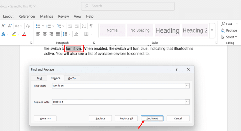 Performing Basic Text Replacement Using Find and Replace step 3