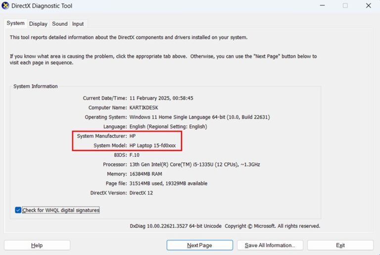 Understanding the System Tab in DirectX Diagnostic Tool step 1 and 2