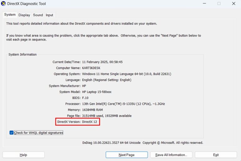 Understanding the System Tab in DirectX Diagnostic Tool step 4