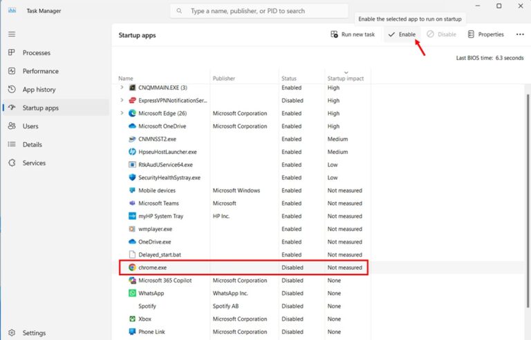 Using Task Manager to Enable Startup Programs step 3