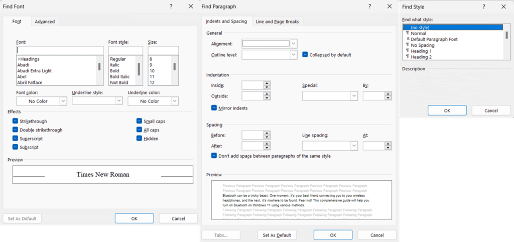 Finding Formatting Without Text step 3