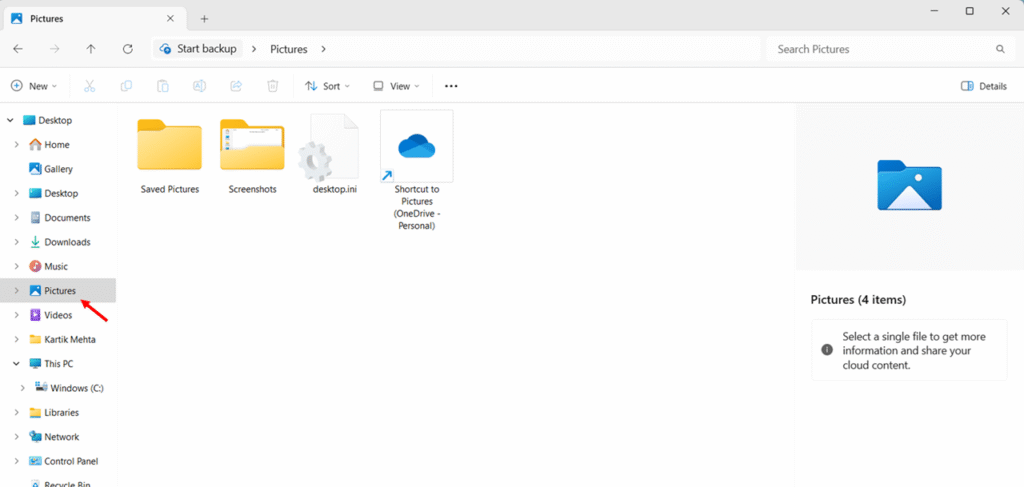 Changing Windows + Print Screen Screenshot Location step 1 and 2
