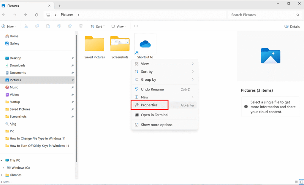 Changing Windows + Print Screen Screenshot Location step 3 and 4