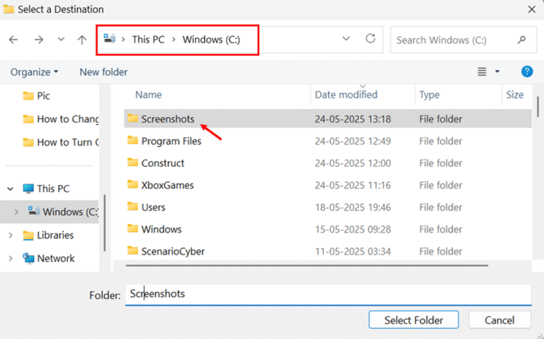 Changing Windows + Print Screen Screenshot Location step 7