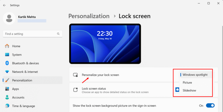 Enabling Windows Spotlight for Lock Screen step 4