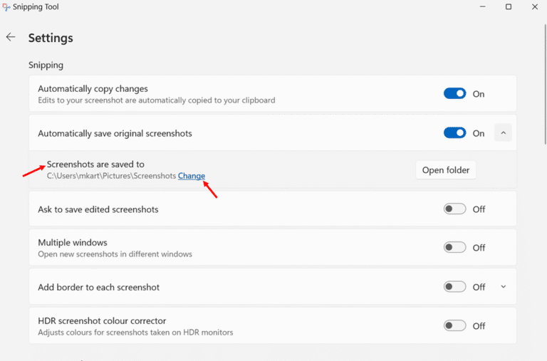 Modifying Snipping Tool Save Location step 6 and 7