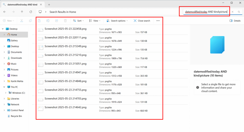 Using Advanced Search Operators for searching Screenshots step 3
