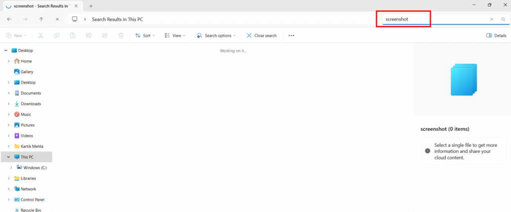 Using Windows Search for Screenshots step 1 to 3