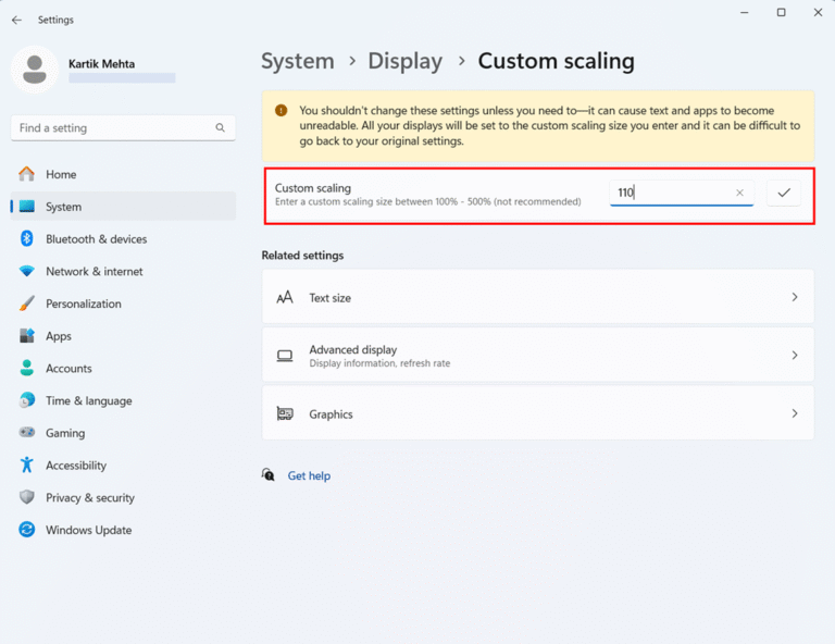 Using Custom Scaling for Precise Control on Resizing Taskbar step 5