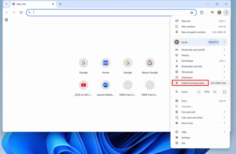 Clearing Cache in Google Chrome step 3