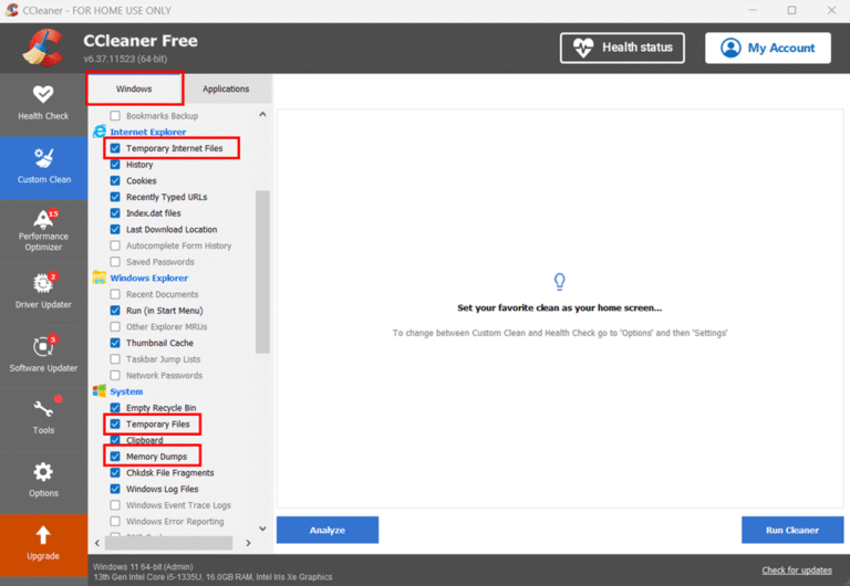 Using CCleaner for Cache Management step 4
