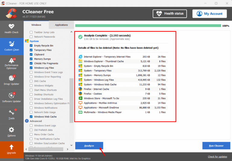 Using CCleaner for Cache Management step 5 and 6