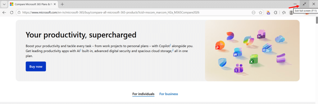 Go Full Screen in Microsoft Edge on Windows 11 Using the Browser Menu step 4